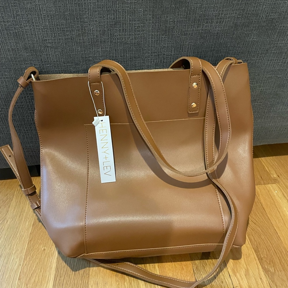 Henny & Lev vegan leather tote. Cognac